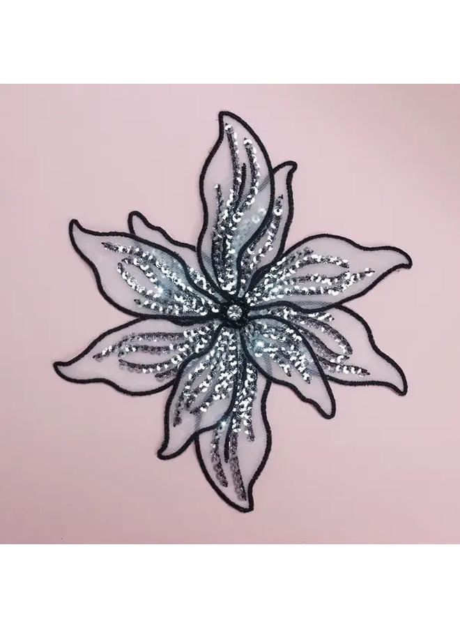 White 3D Layered Floral Embroidered Organza Sew On Patch With Bead Center - Image 4